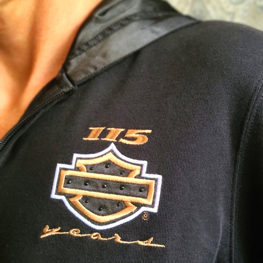 Size M Women's Harley-Davidson Black Fleece Full-Zip Hoodie w/Rhinestones